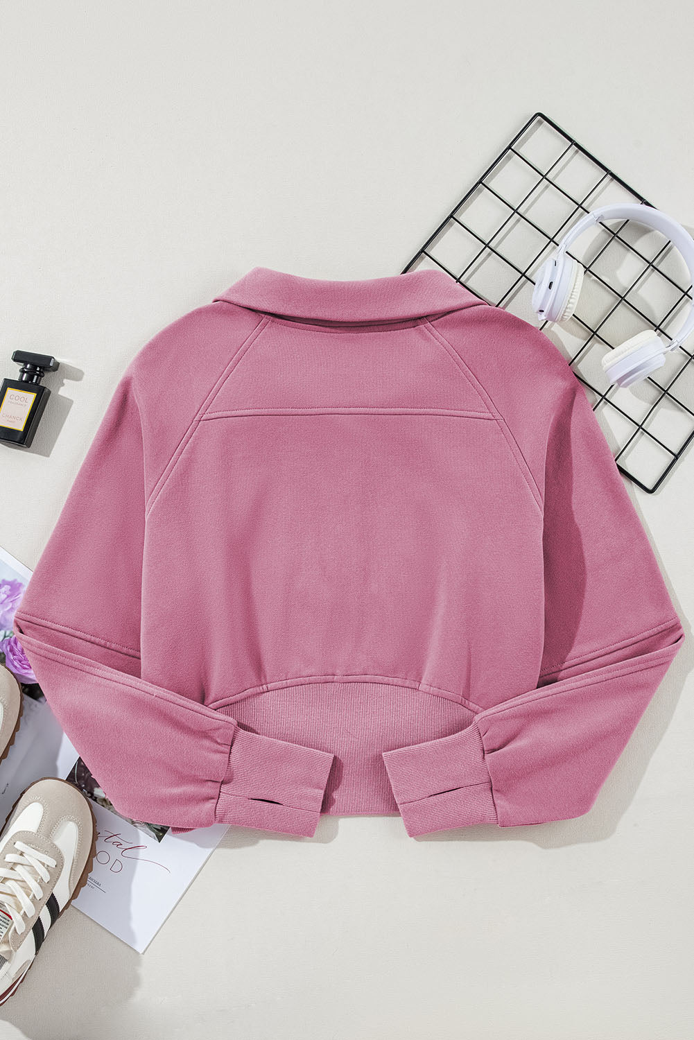 Smoke Green Fleece Lined Zip Up Stand Collar Thumbhole Sleeve Sweatshirt