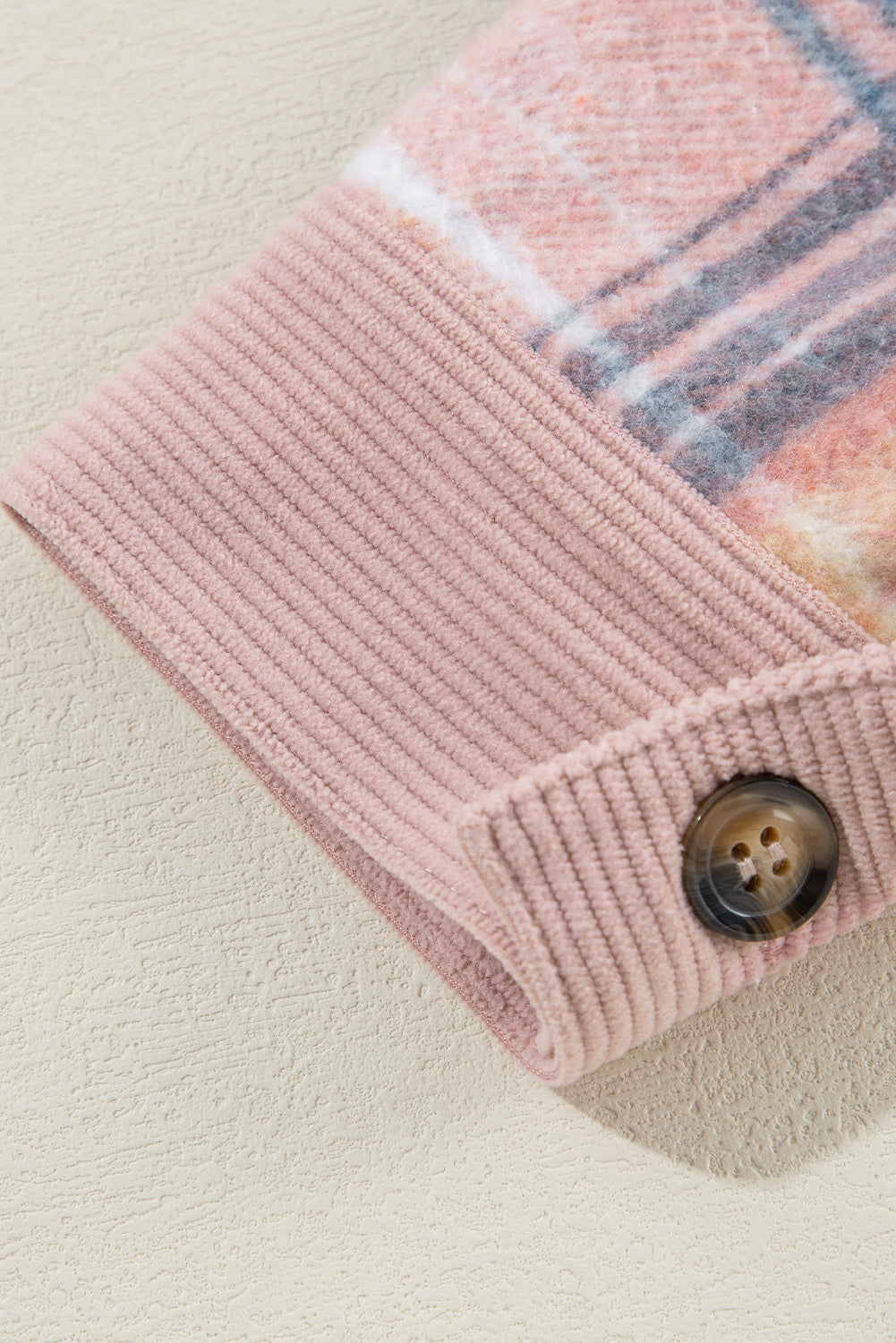 Lichtroze geruite corduroy patchwork borstzak-shacket
