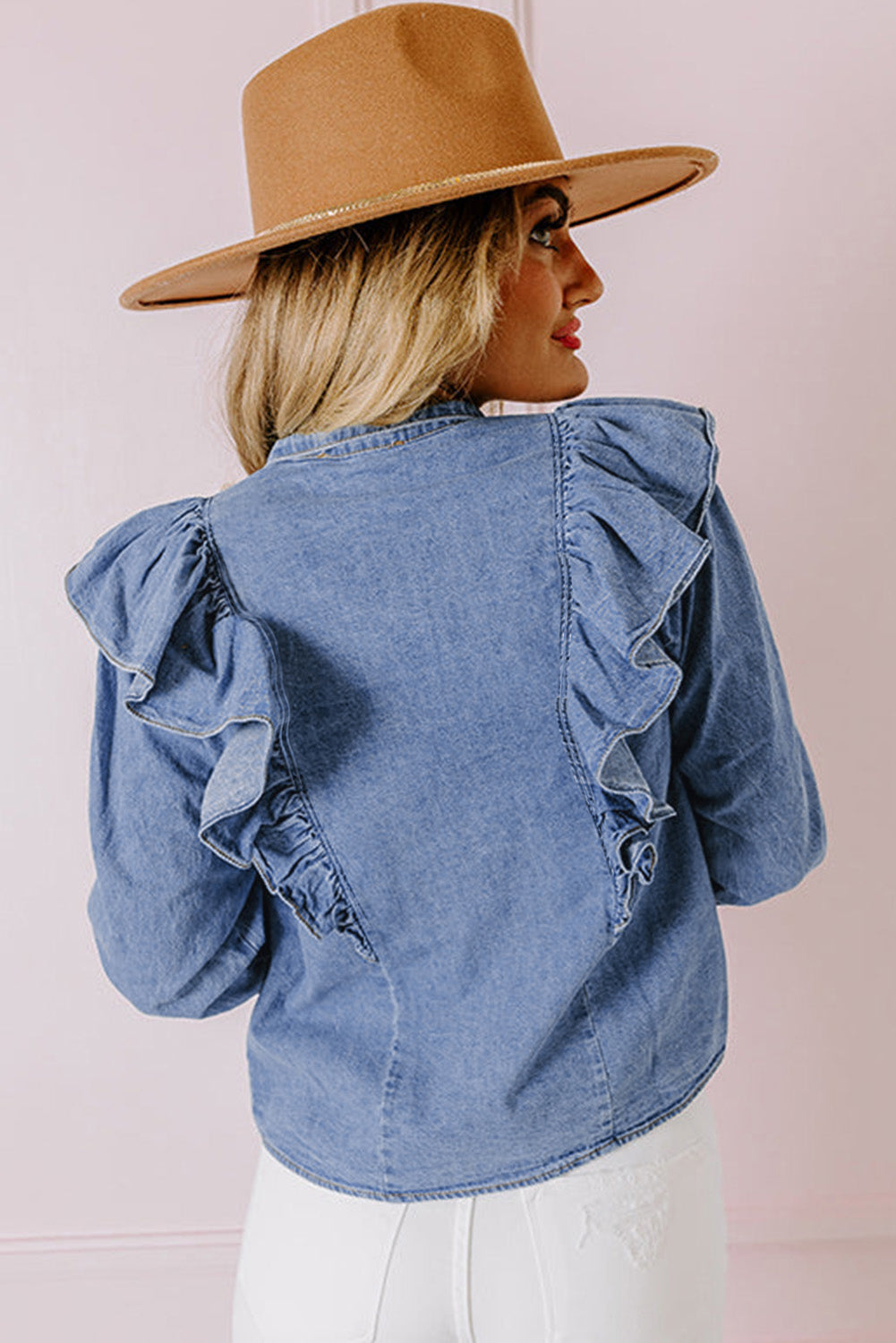 Dusk Blue Denim gegolfde casual top