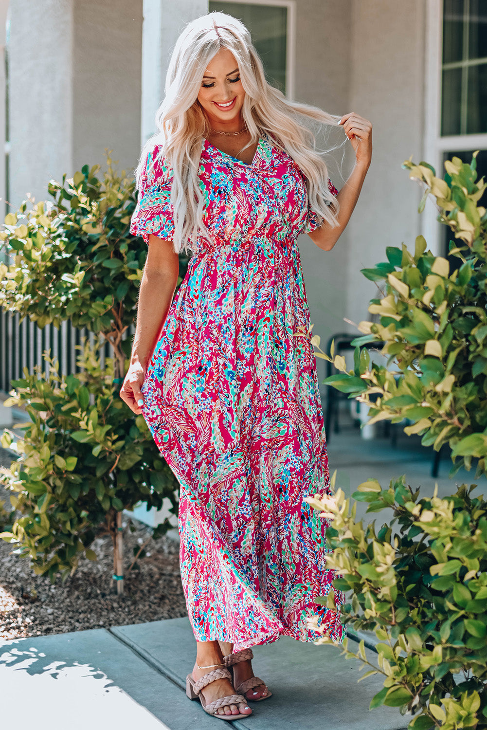 Wrap v nek bloemen maxi jurk