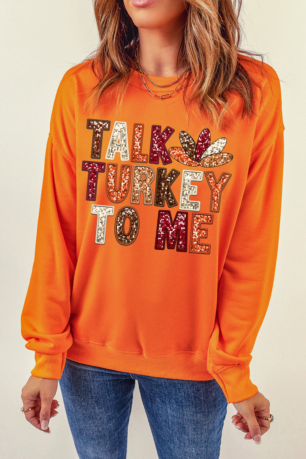 Oranje praat kalkoen met mij grafisch Thanksgiving Holiday Sweatshirt