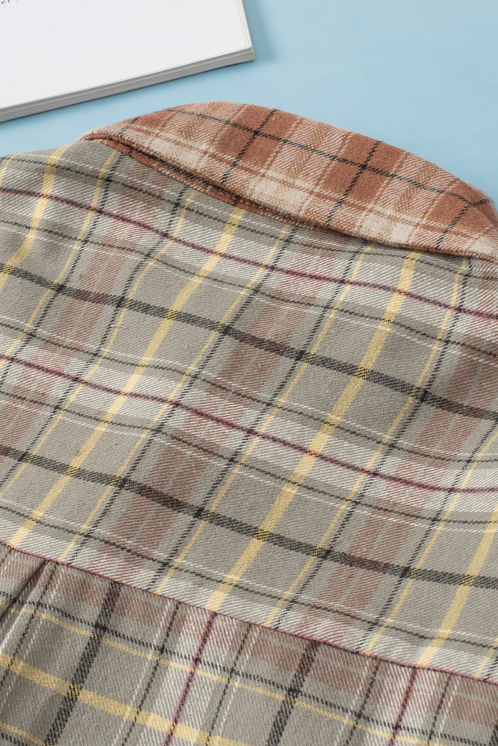 Bruin multi-geruit casual overhemd met ruwe rand en patchwork