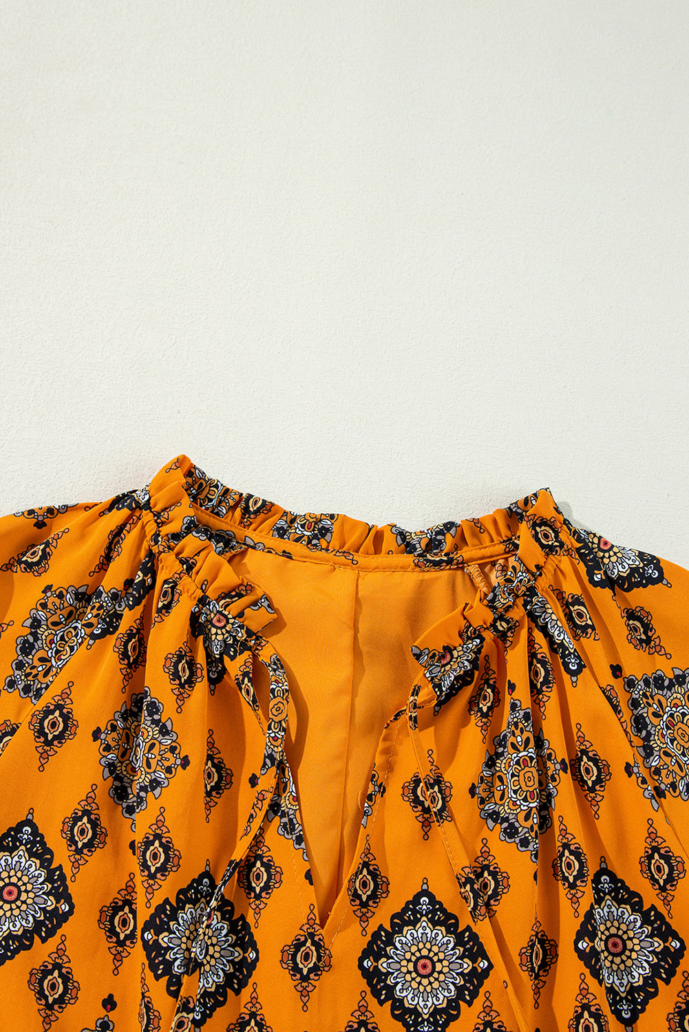 Oranje westerse geometrische print gelaagde frisdress los fit midi -jurk