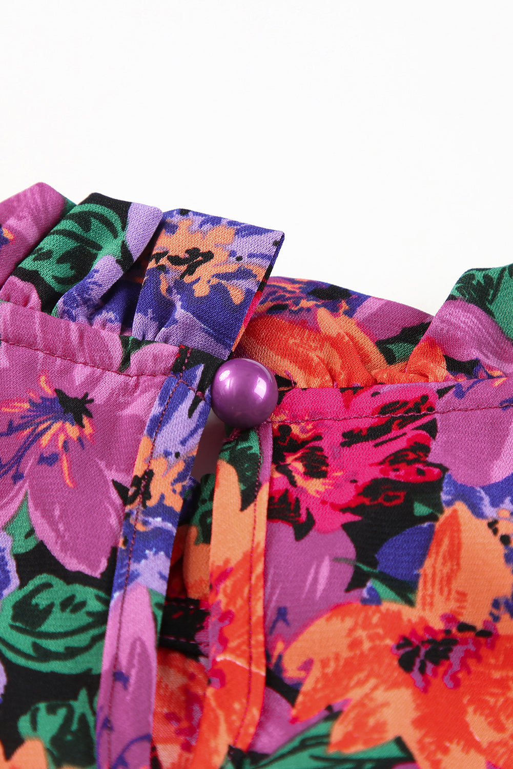 Blouse met veelkleurige bloemenprint en ronde hals en pofmouwen