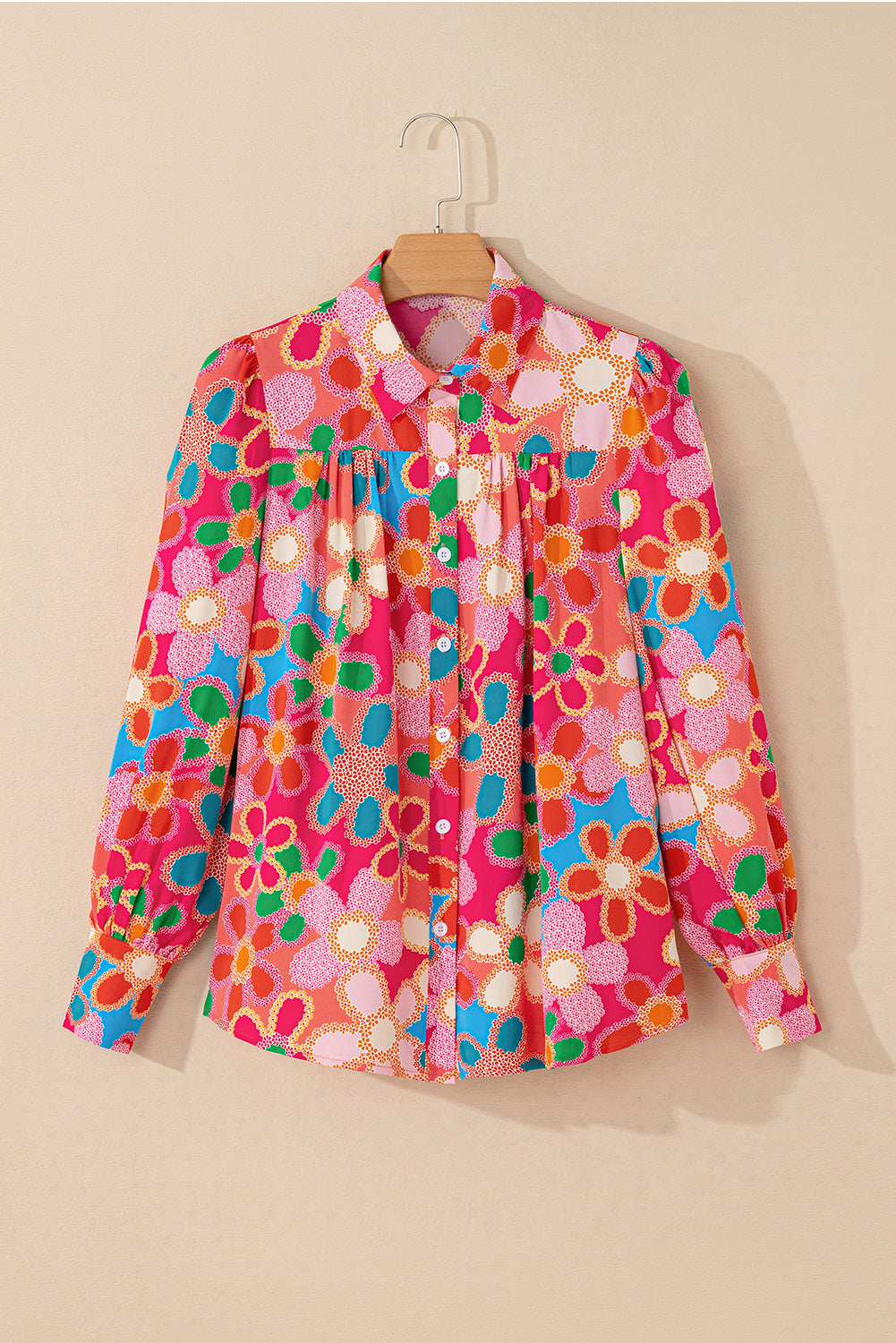 Overhemd met veelkleurige bloemenprint en bubbelmouwen