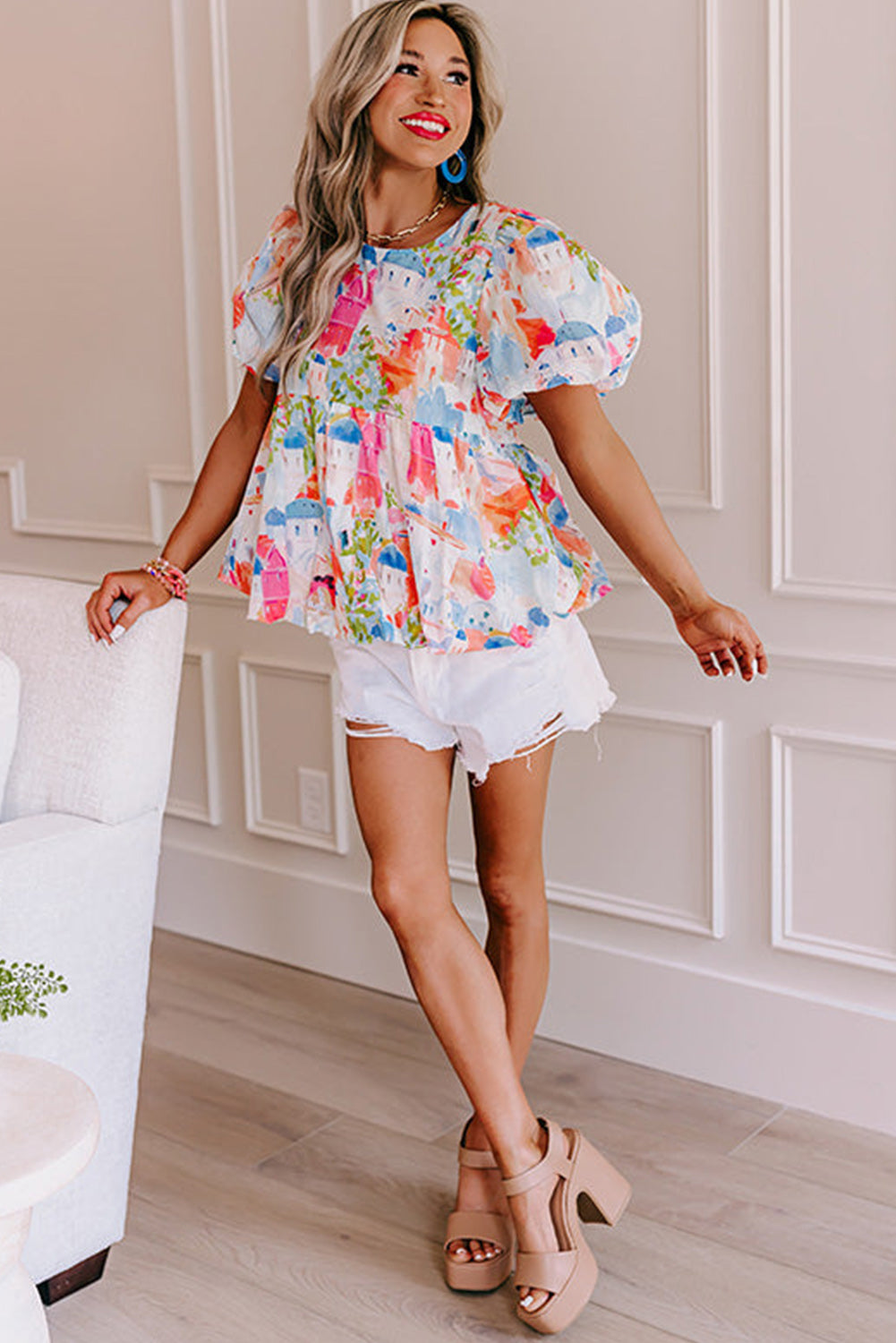 Hemelsblauwe Parijse Avenue Babydoll Top