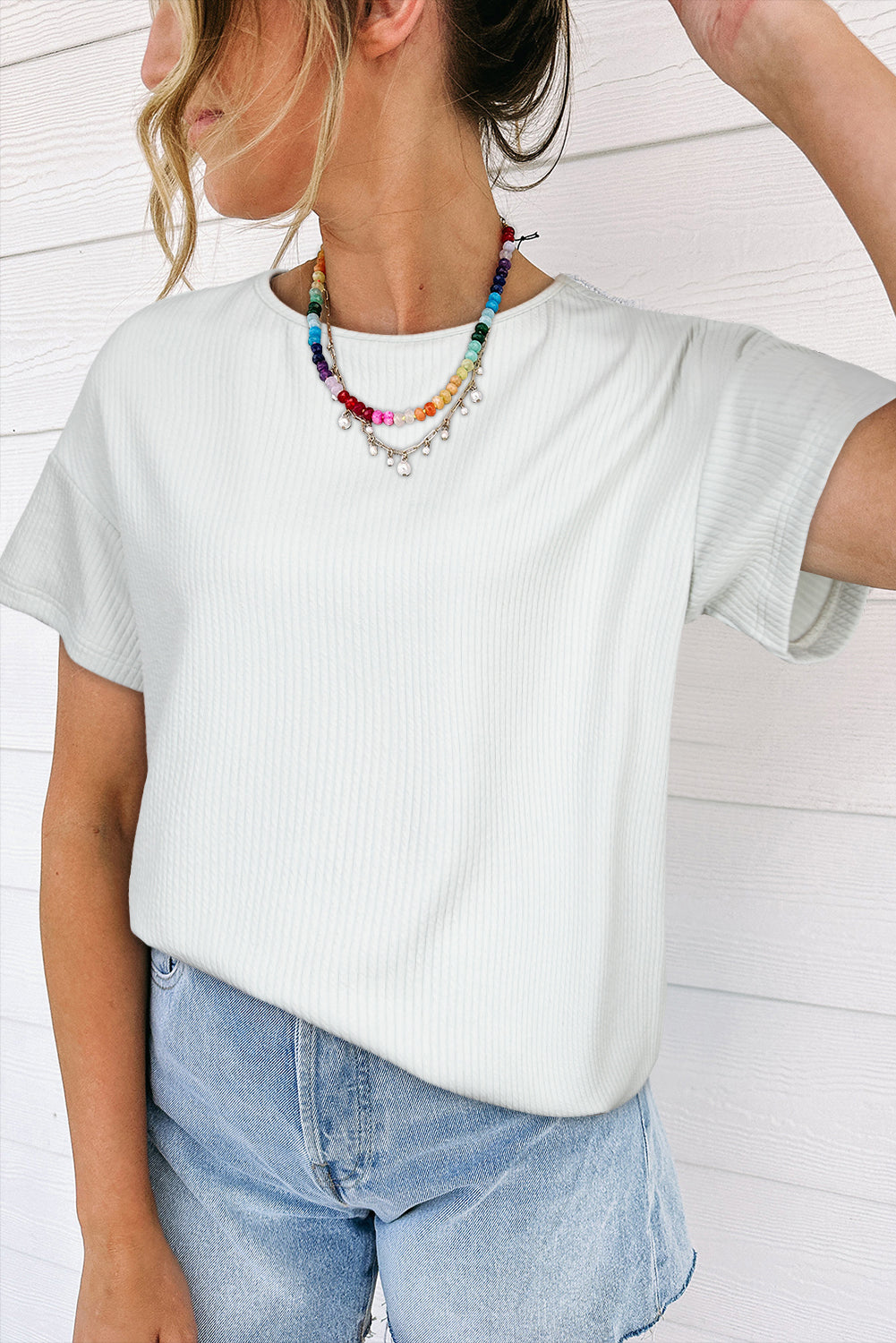 Licht grijs gestructureerd los t -shirt