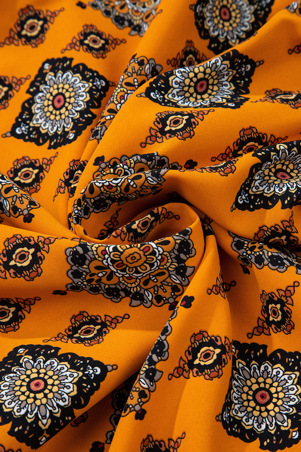 Oranje westerse geometrische print gelaagde frisdress los fit midi -jurk