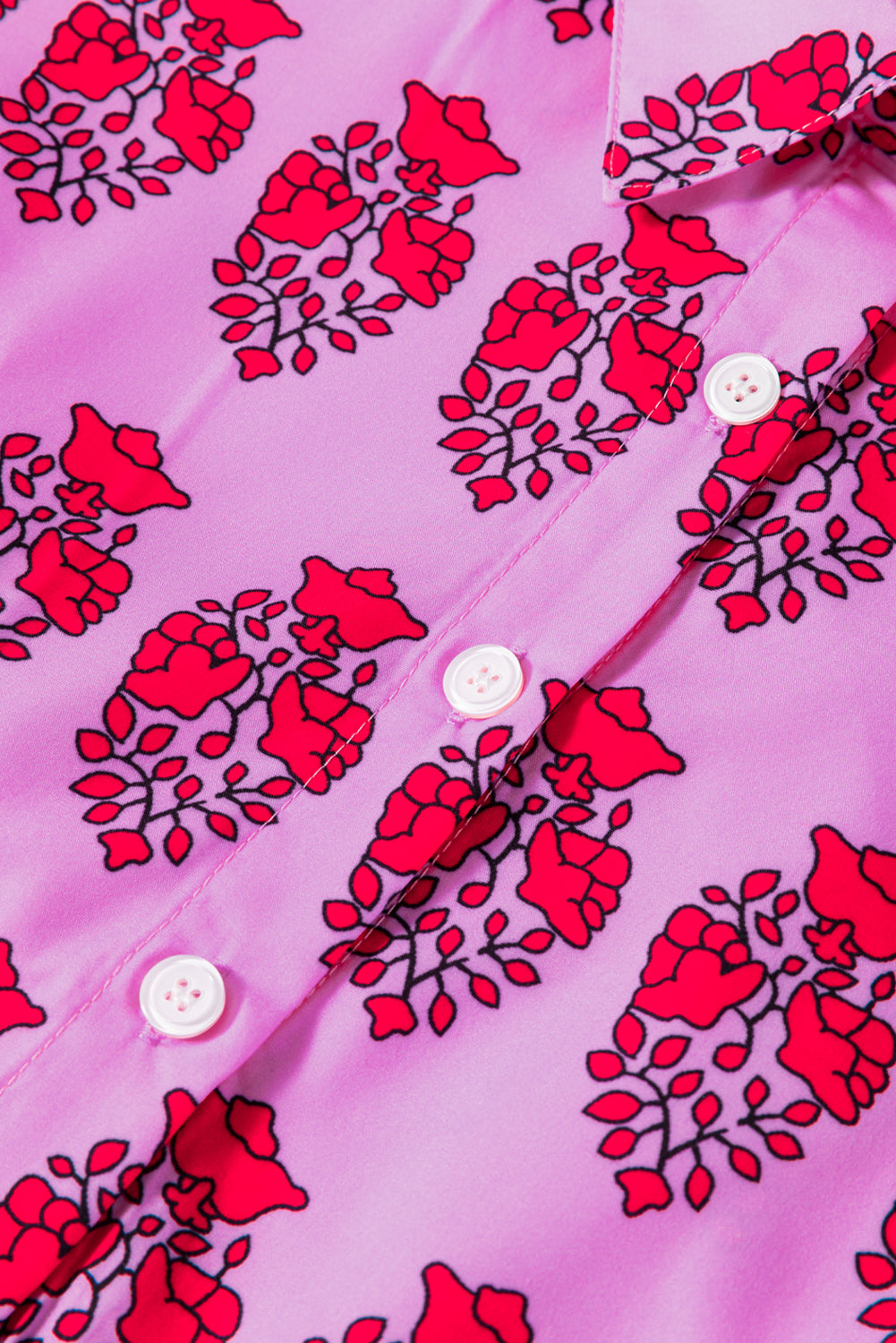 Sachet roze bloemenprint Multi -knoppen Collared Collared Flowy jurk met korte mouwen