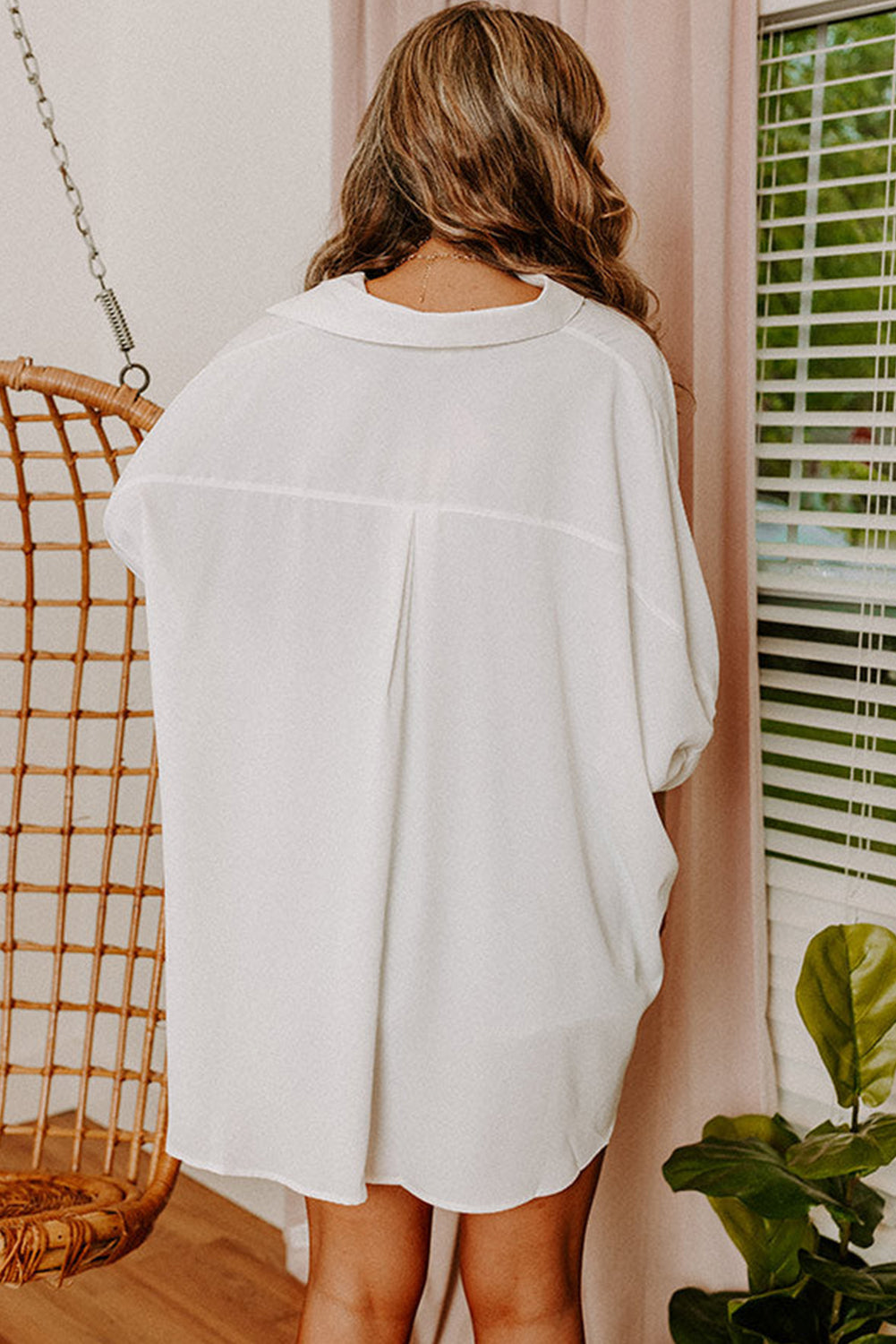 Wit oversized overhemd met 3/4 pofmouwen