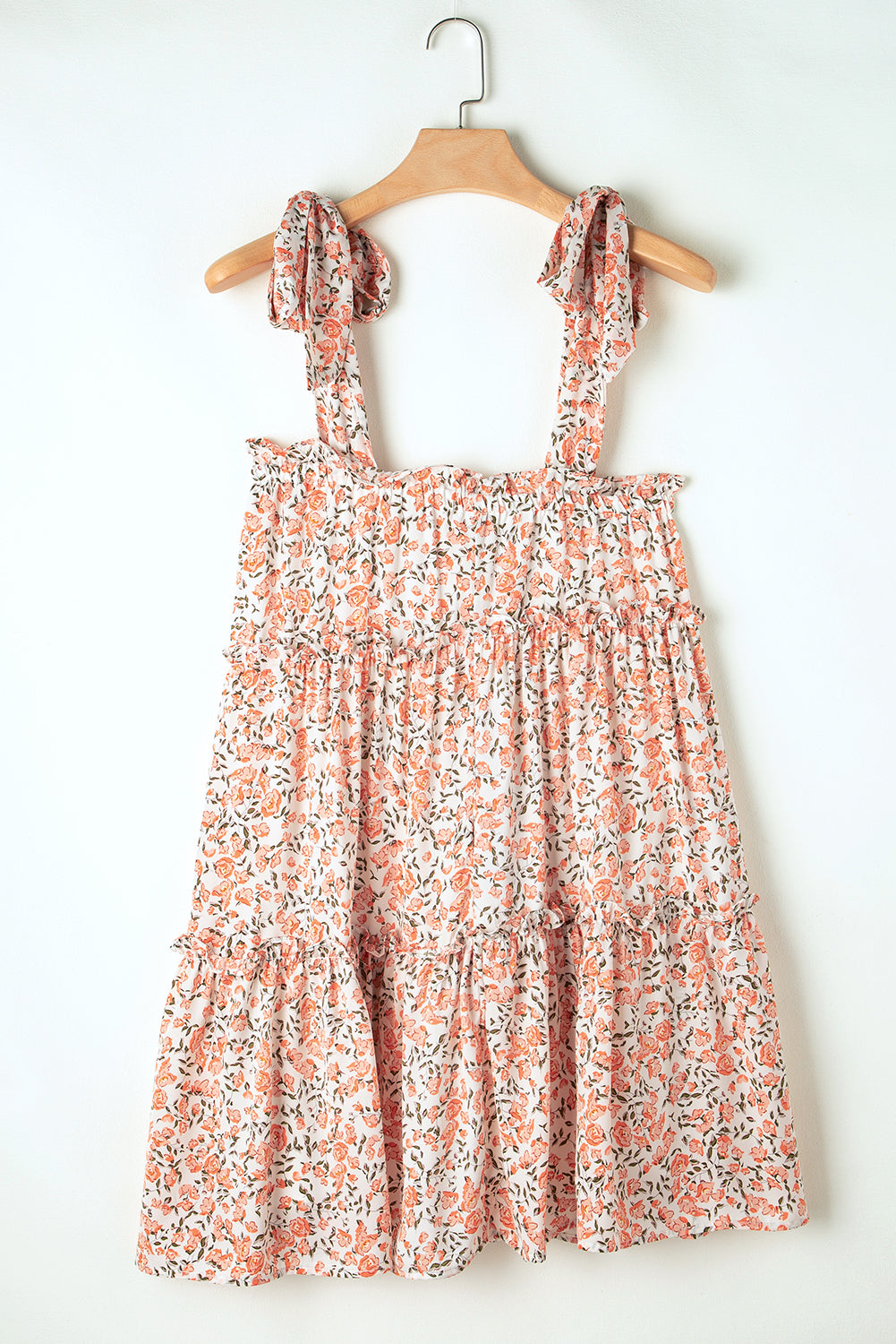 Oranje roze bloemen geknoopte riemen gelaagde babydoll -jurk