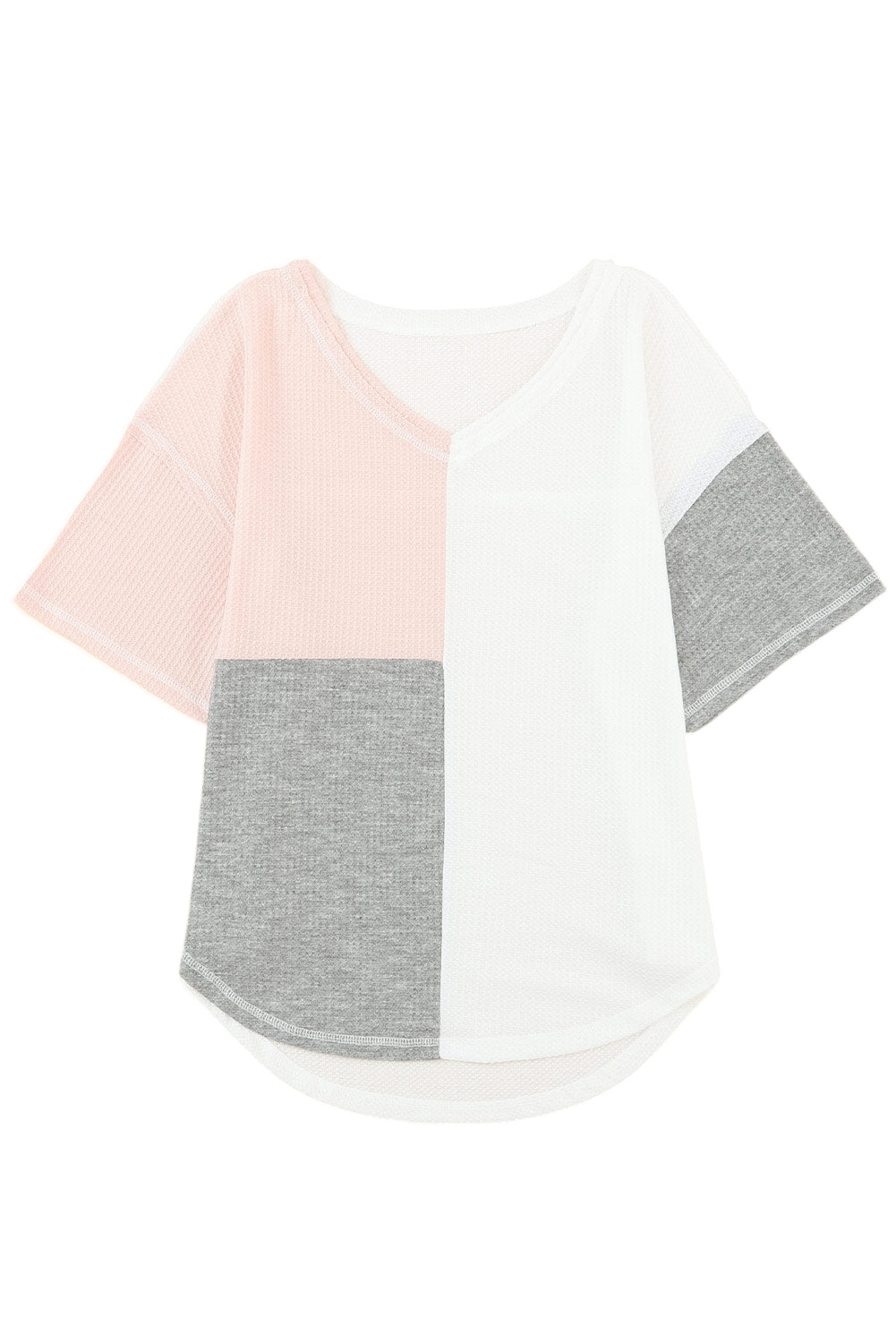 Oversized top met veelkleurige wafelkleurblokken en wijde mouwen