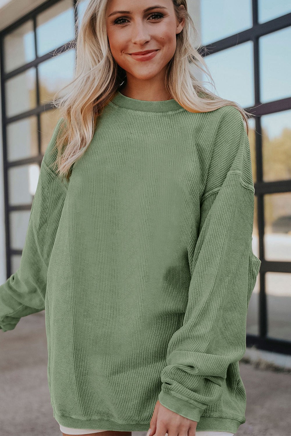 Grasgroen geribbeld corduroy oversized sweatshirt
