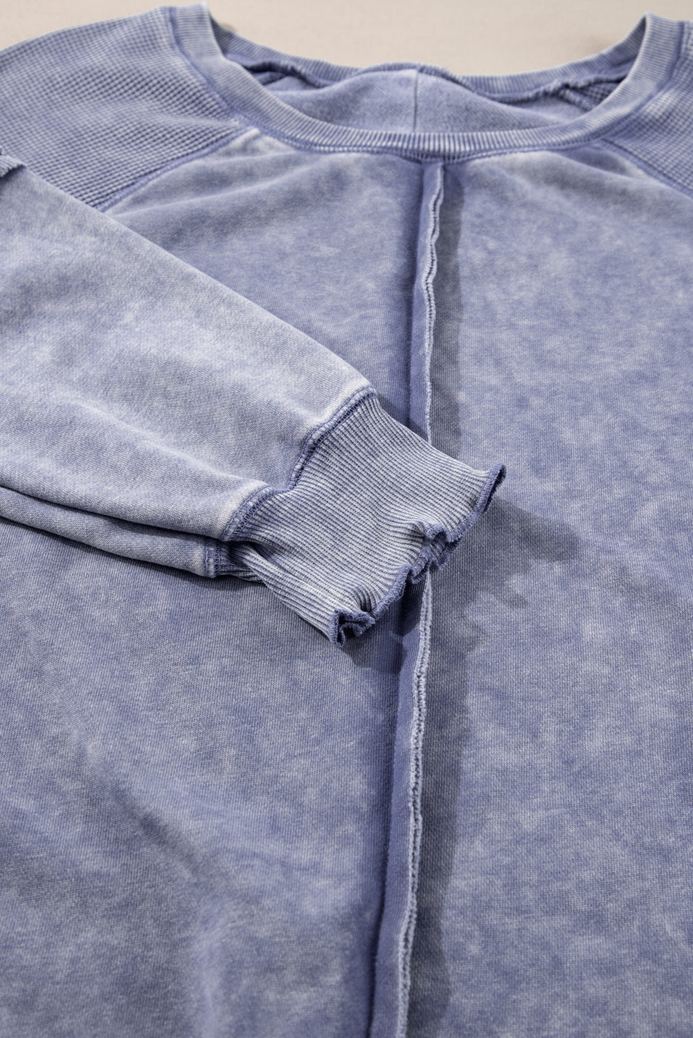 Zeil blauw massief wafel gebreide patchwork raglan mouw sweatshirt