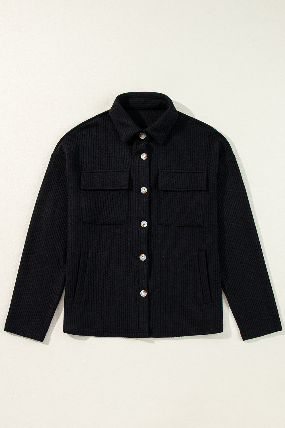 Zwart vaste kleur corduroy knoopte kuipet met lange mouwen