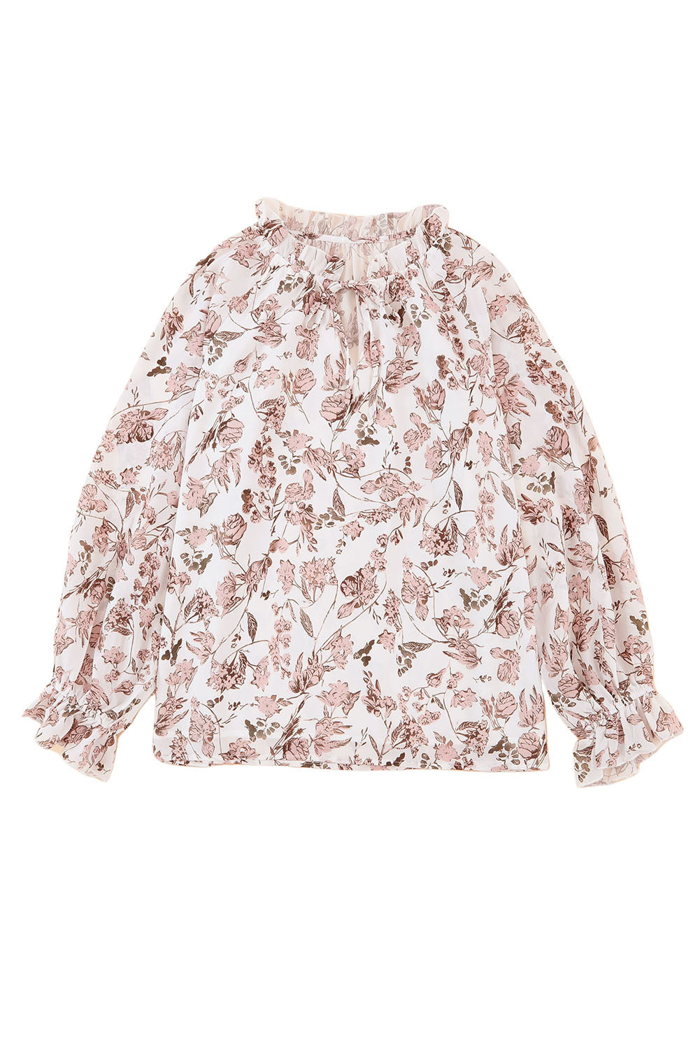 Boho bloemenprint blouse met split-V-hals en bubbelmouwen