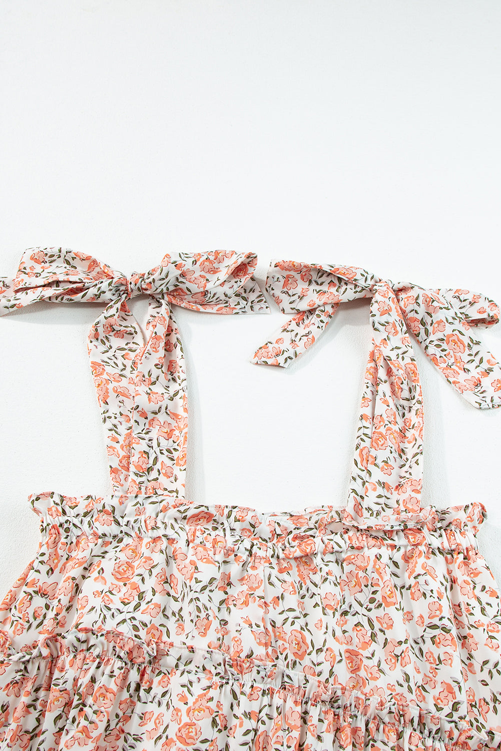 Oranje roze bloemen geknoopte riemen gelaagde babydoll -jurk