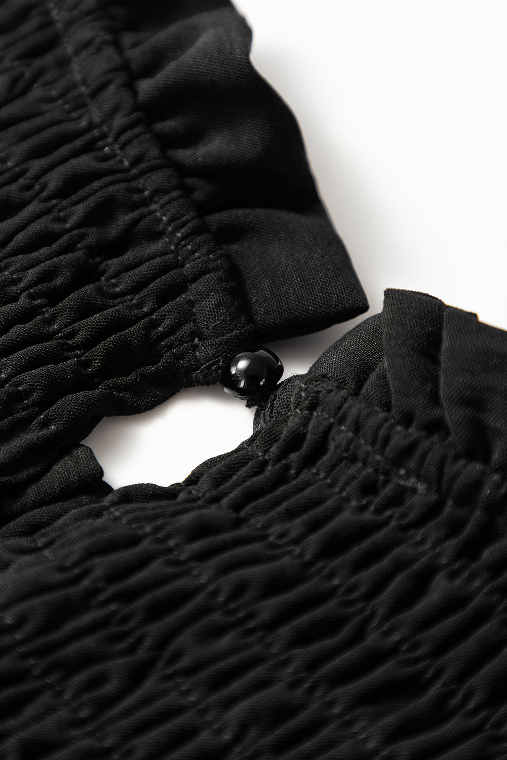 Zwarte ruche korte mouw shirred peplum top