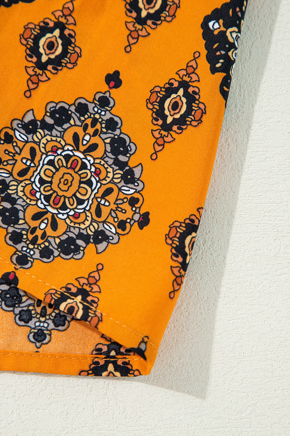 Oranje westerse geometrische print gelaagde frisdress los fit midi -jurk