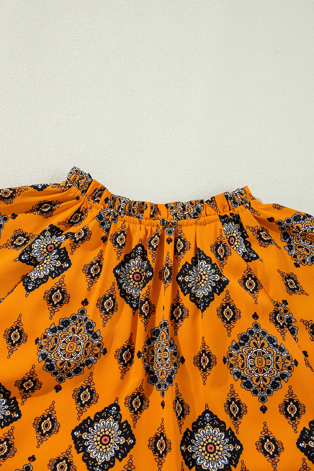 Oranje westerse geometrische print gelaagde frisdress los fit midi -jurk