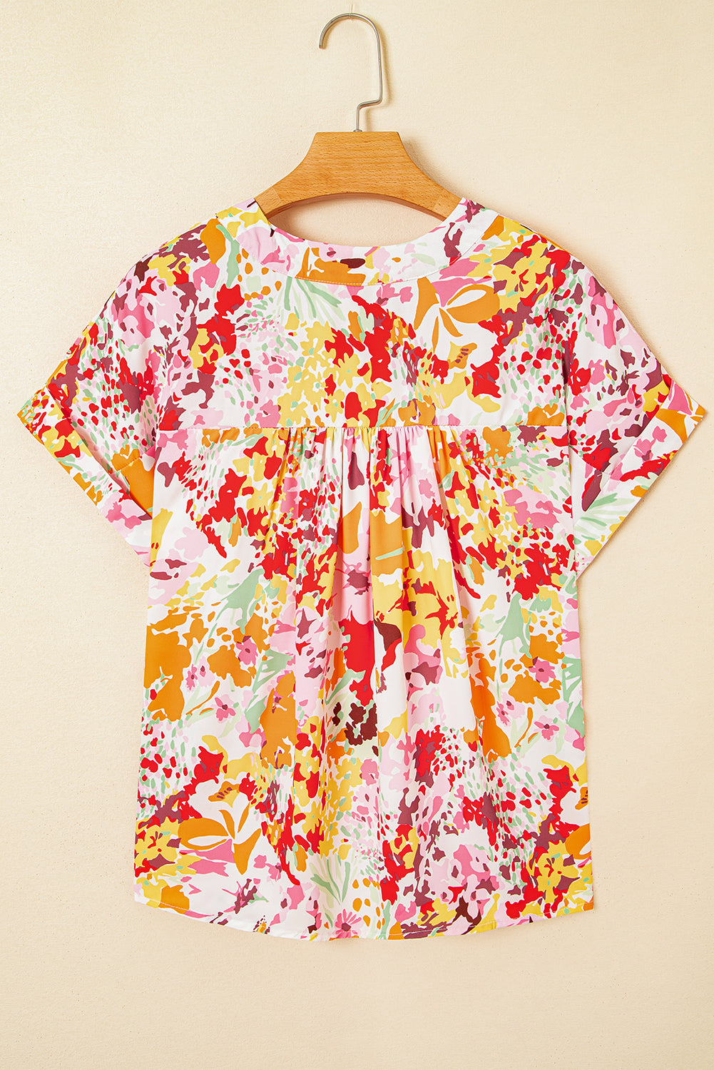 Witte Boho bloemenprint top met V-hals en korte mouwen