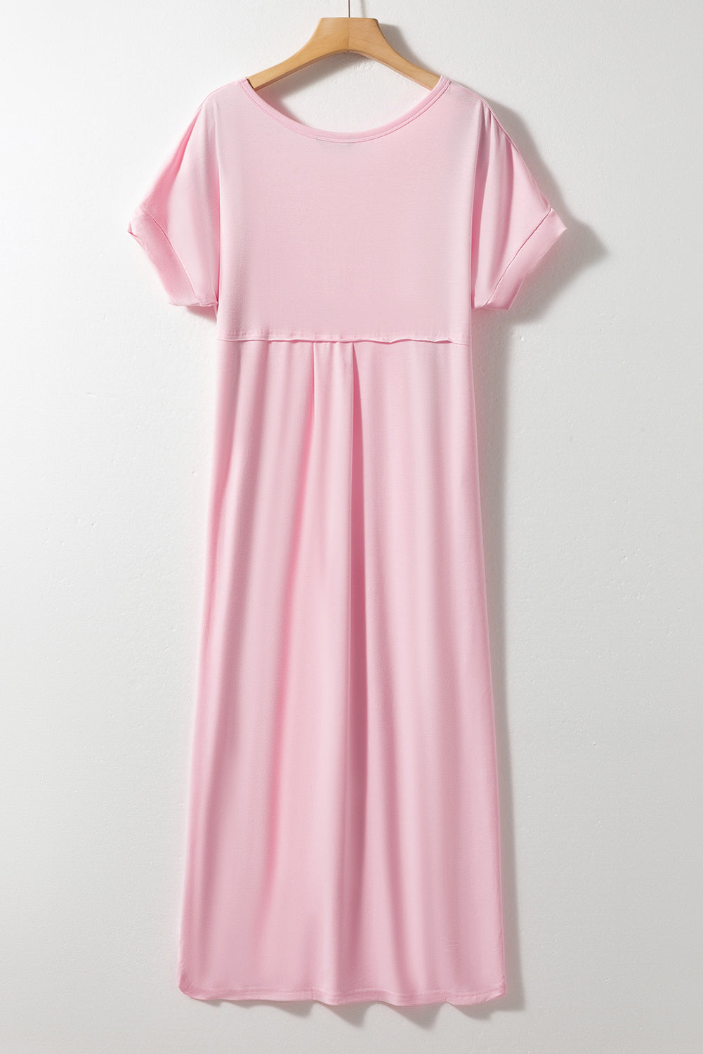 Roze maxi-T-shirtjurk met V-hals en verborgen zaksplitten