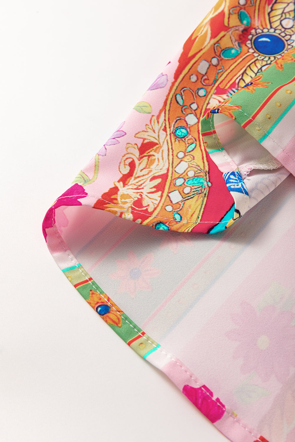 Multicolour boho bloemenprint geknoopte shirtjurk met lange mouwen