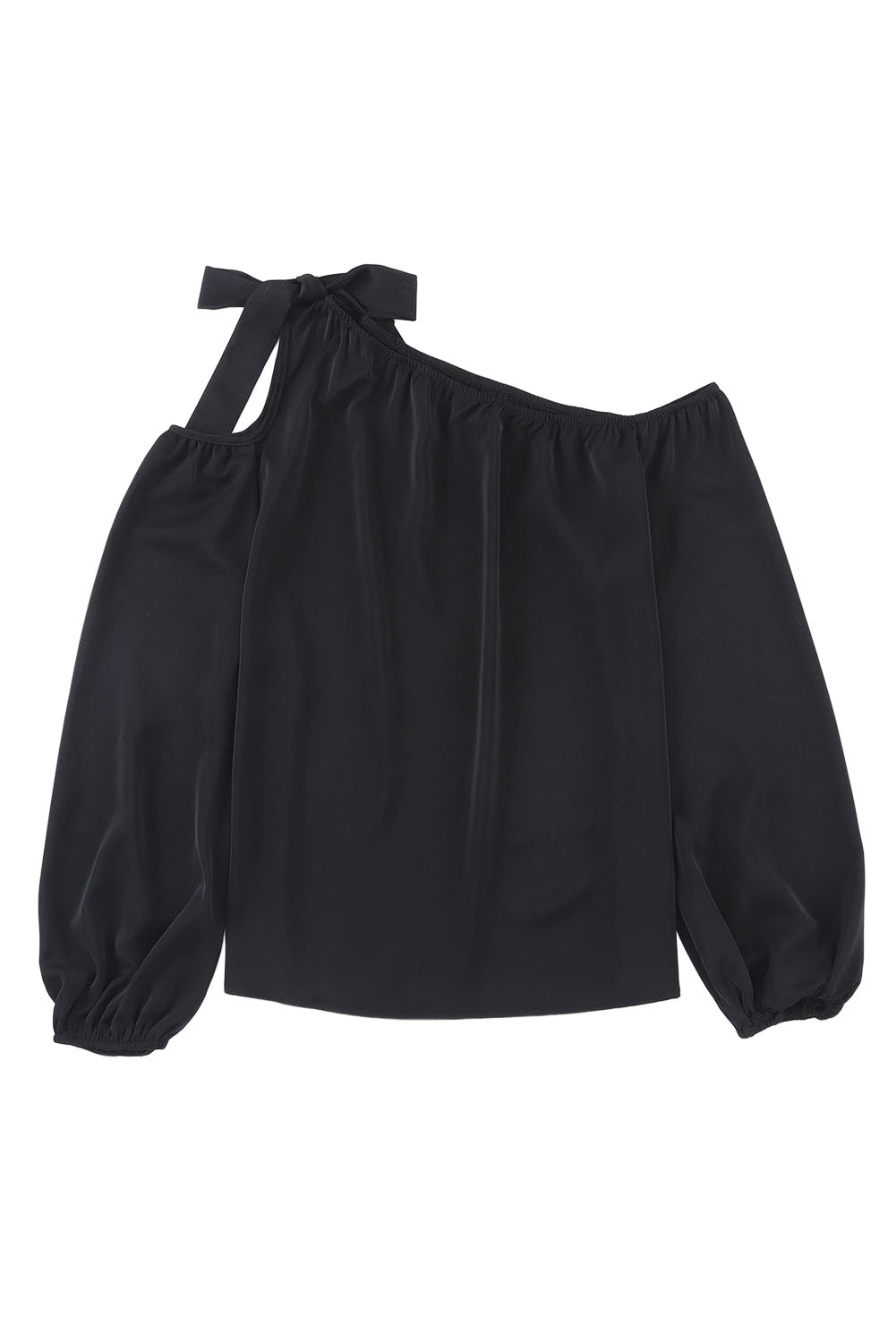 Zwart geknoopte asymmetrische off-shoulder blouse