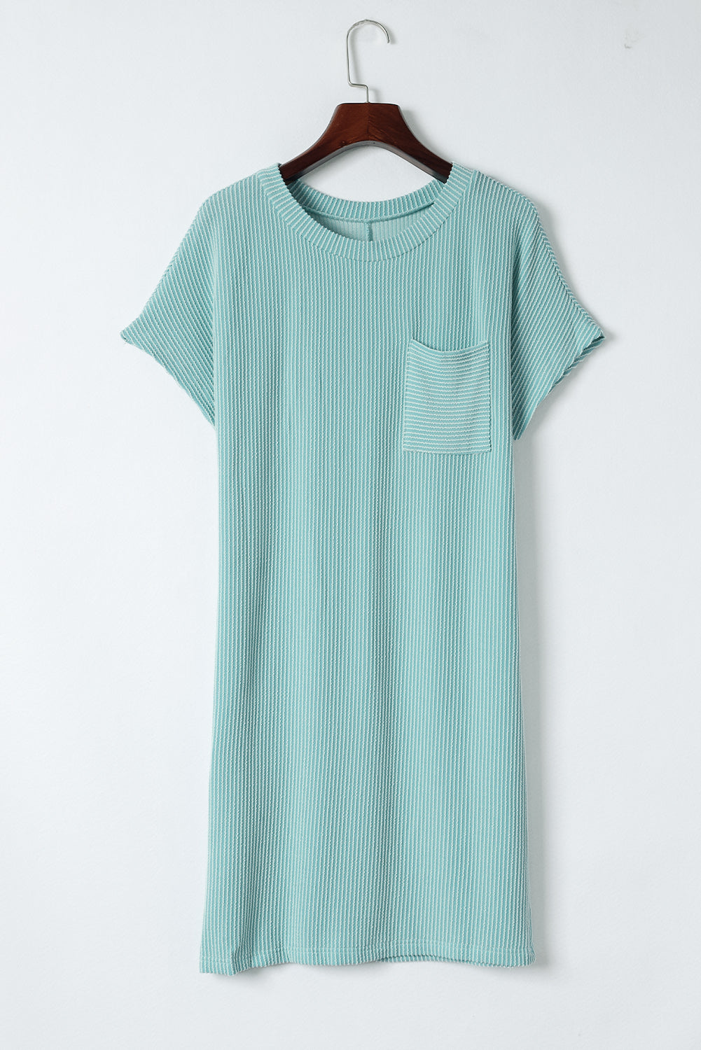 Blauw gestreepte geribbelde gebreide T-shirtjurk