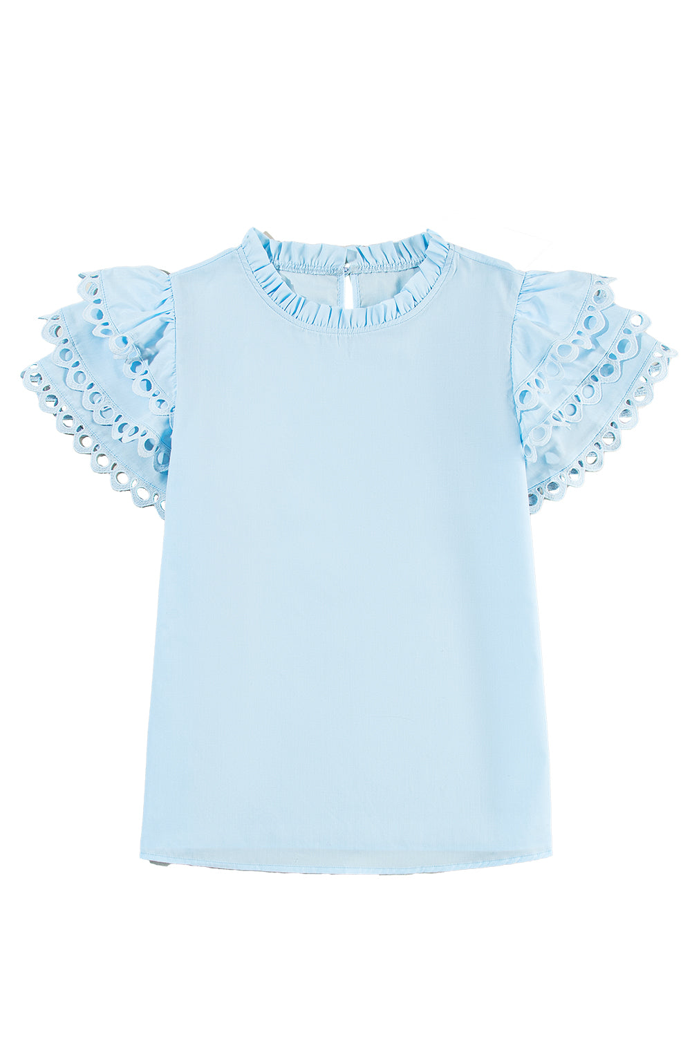 Beau blauwe gelaagde Ric Rac-blouse met kapmouwen en gevulde nek