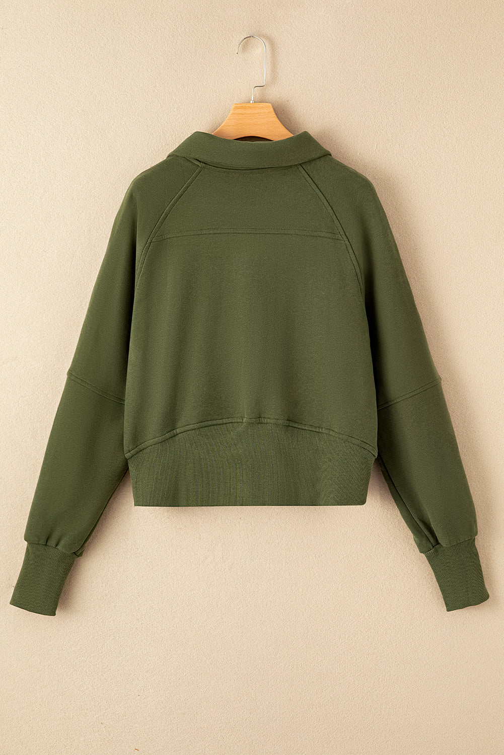Smoke Green Fleece Lined Zip Up Stand Collar Thumbhole Sleeve Sweatshirt