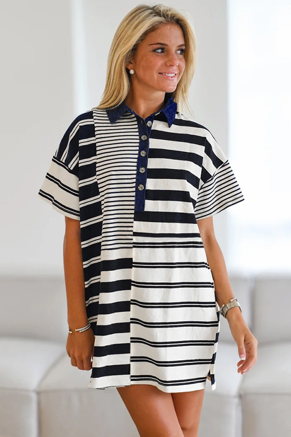 Black Stripe Half Placket Polo T -shirtjurk