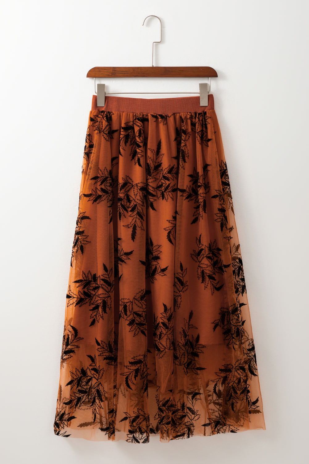 Gouden vlam bloemenbladeren geborduurd hoge taille maxi rok