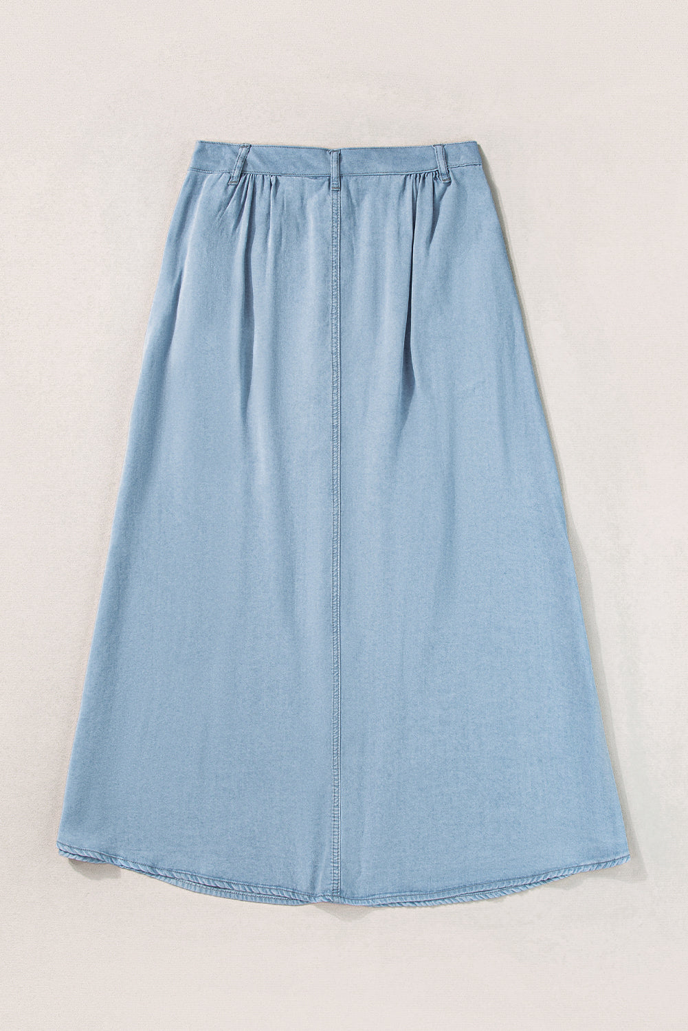 Mistblauwe, volledig dichtgeknoopte lange denimrok