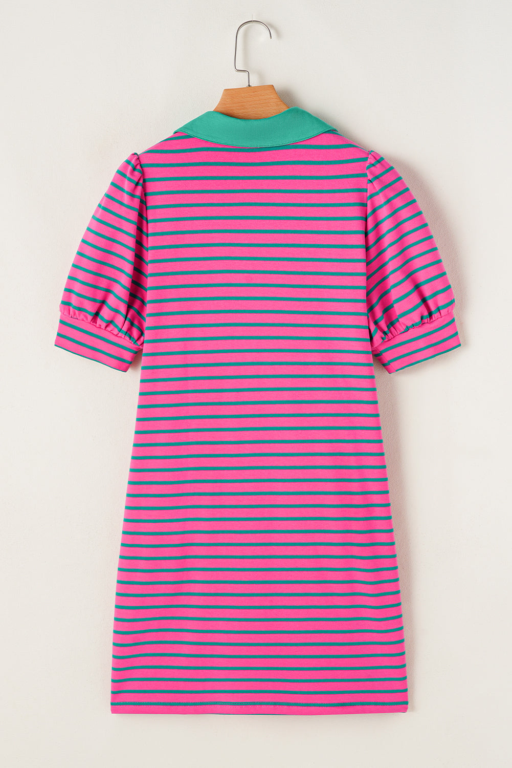 Roze streep collared v necy puff puff mouw t shirt jurk