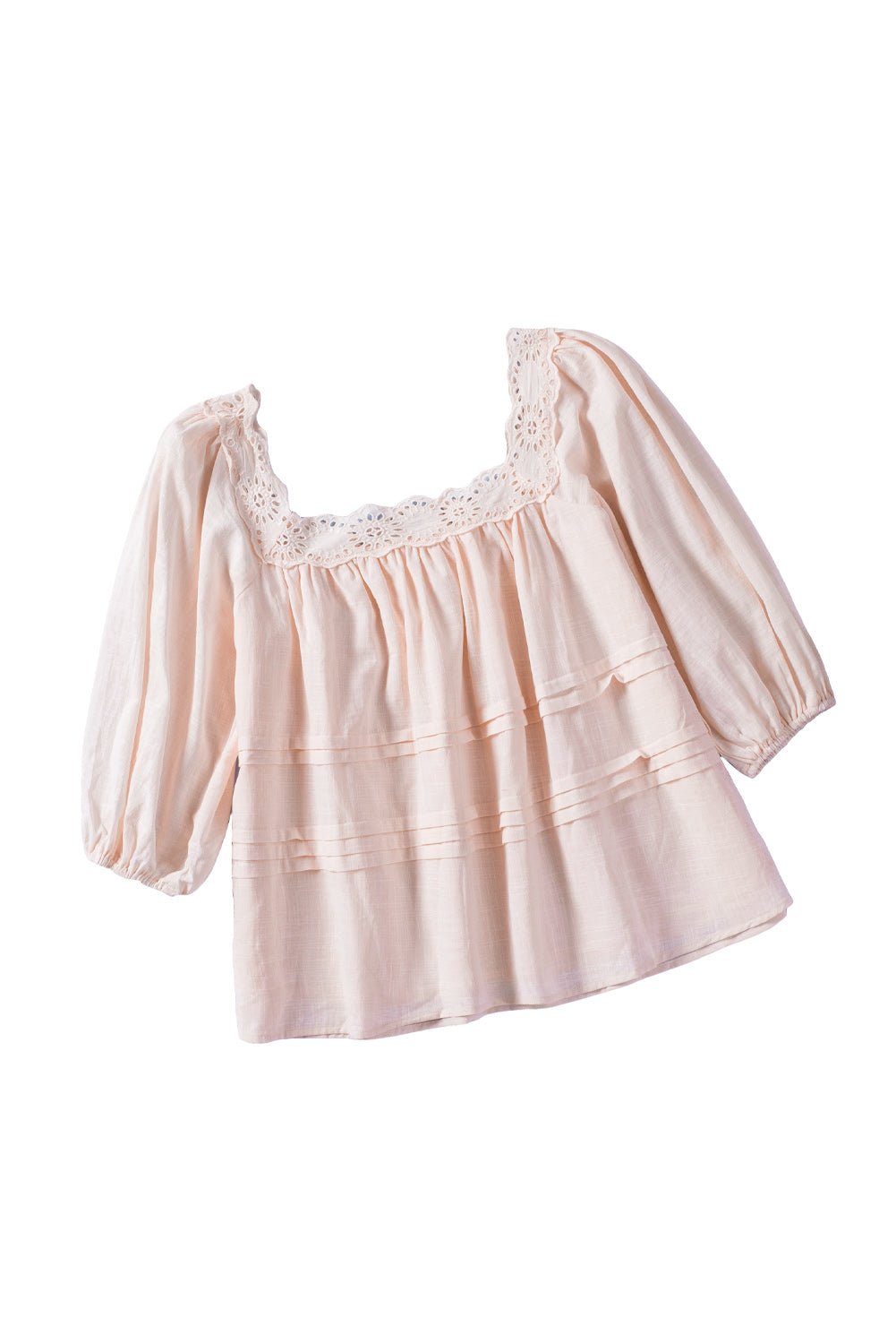 Beige babydollblouse met pofmouwen en oogjes
