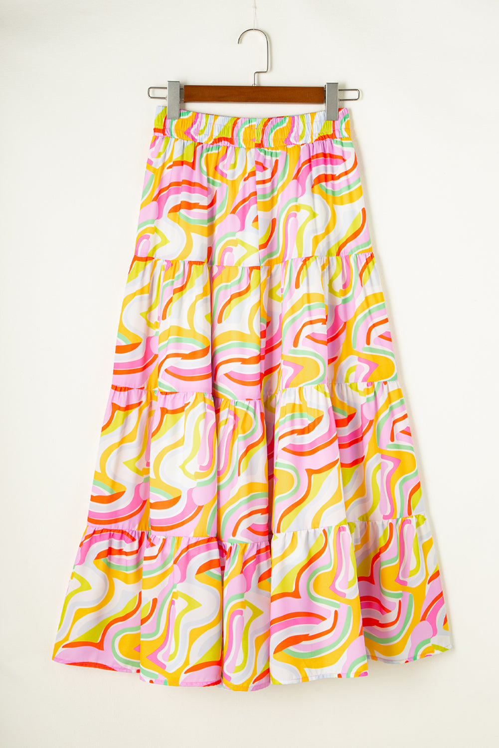 Roze gelaagde maxirok met abstracte print
