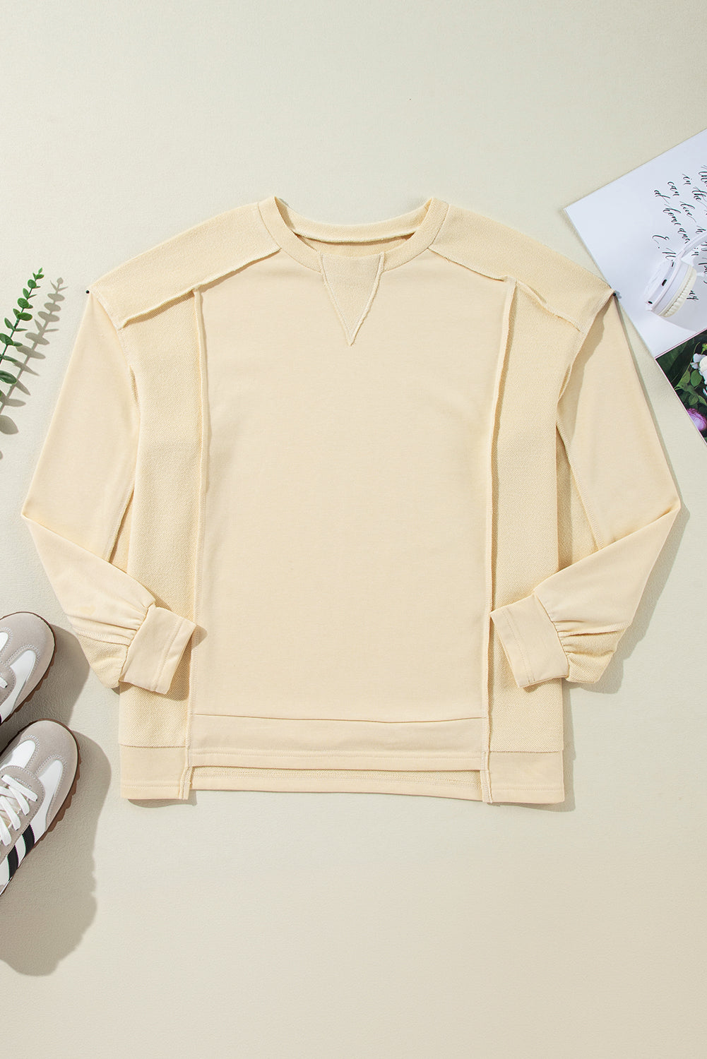 Beige Splicing Ronde Hals Pullover Sweatshirt