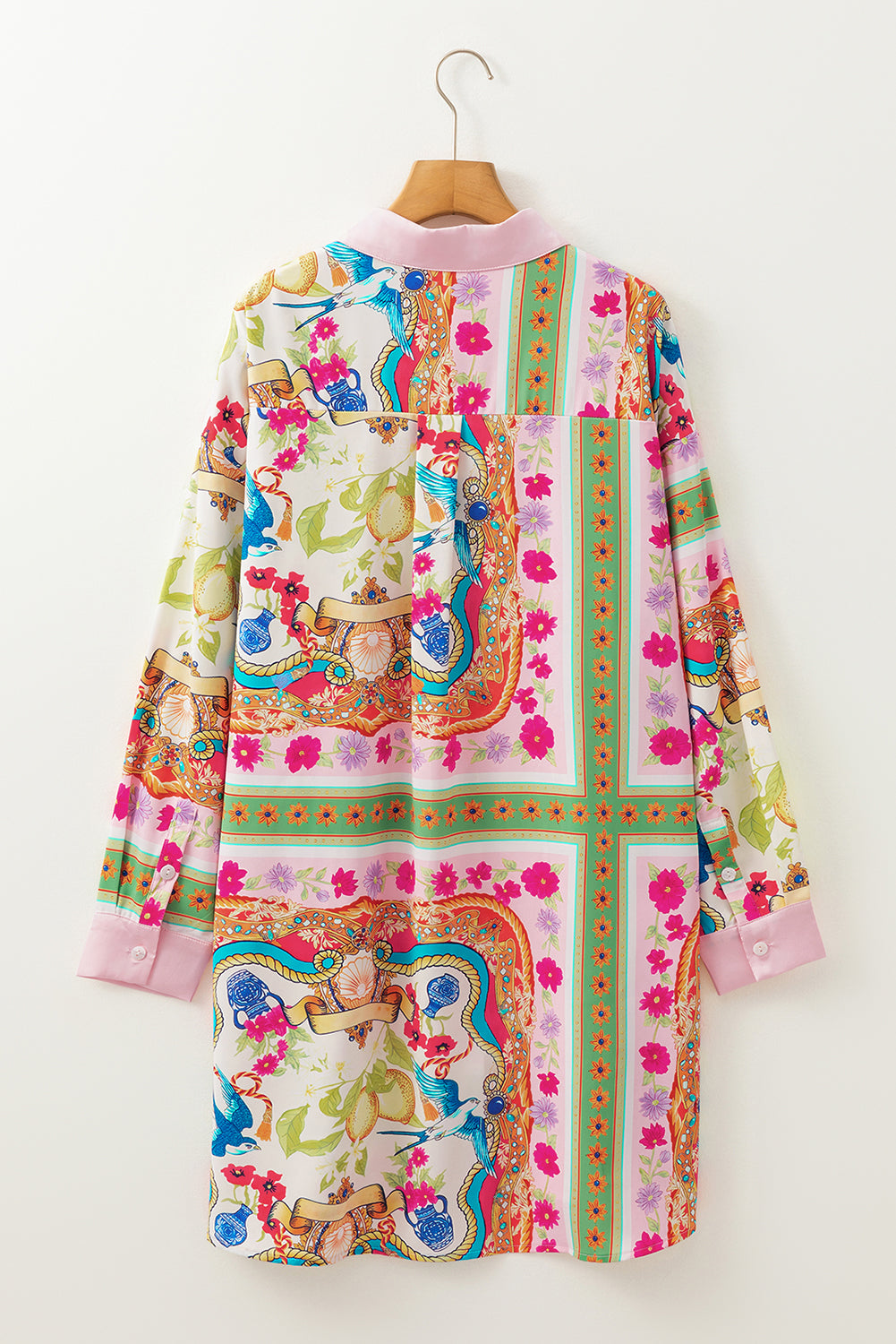 Multicolour boho bloemenprint geknoopte shirtjurk met lange mouwen