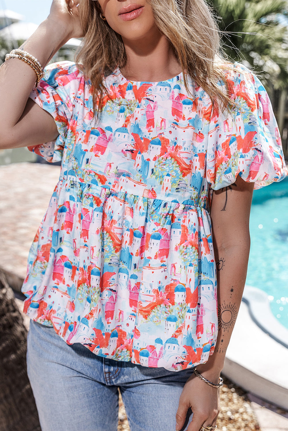 Hemelsblauwe Parijse Avenue Babydoll Top