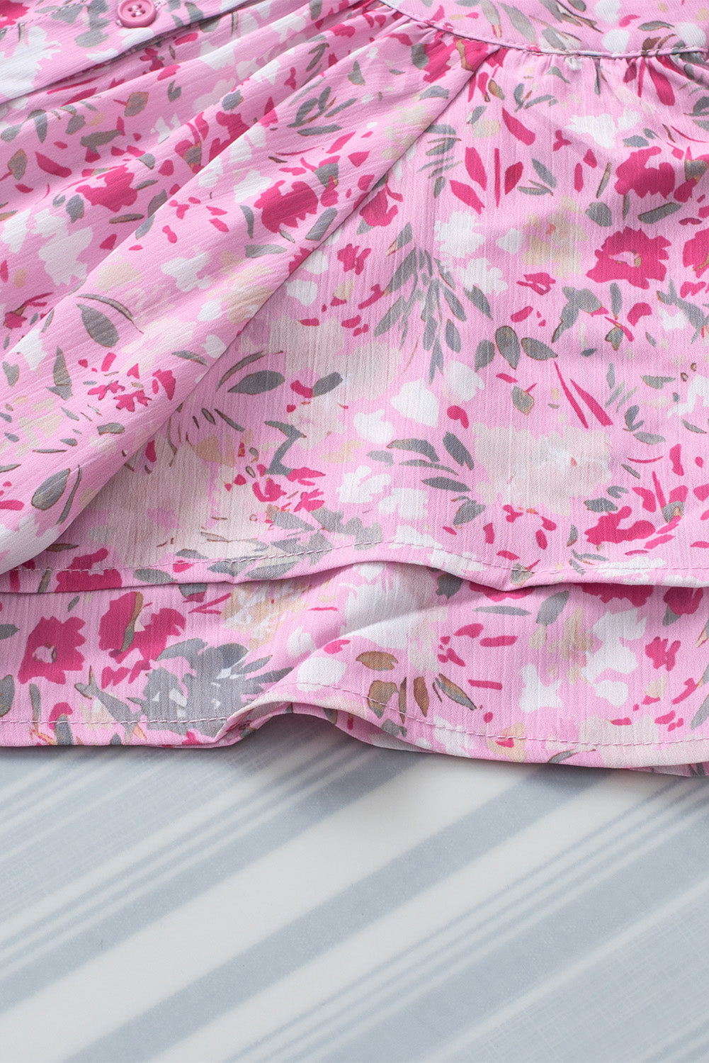 Roze bloemen mandarijn kraag top