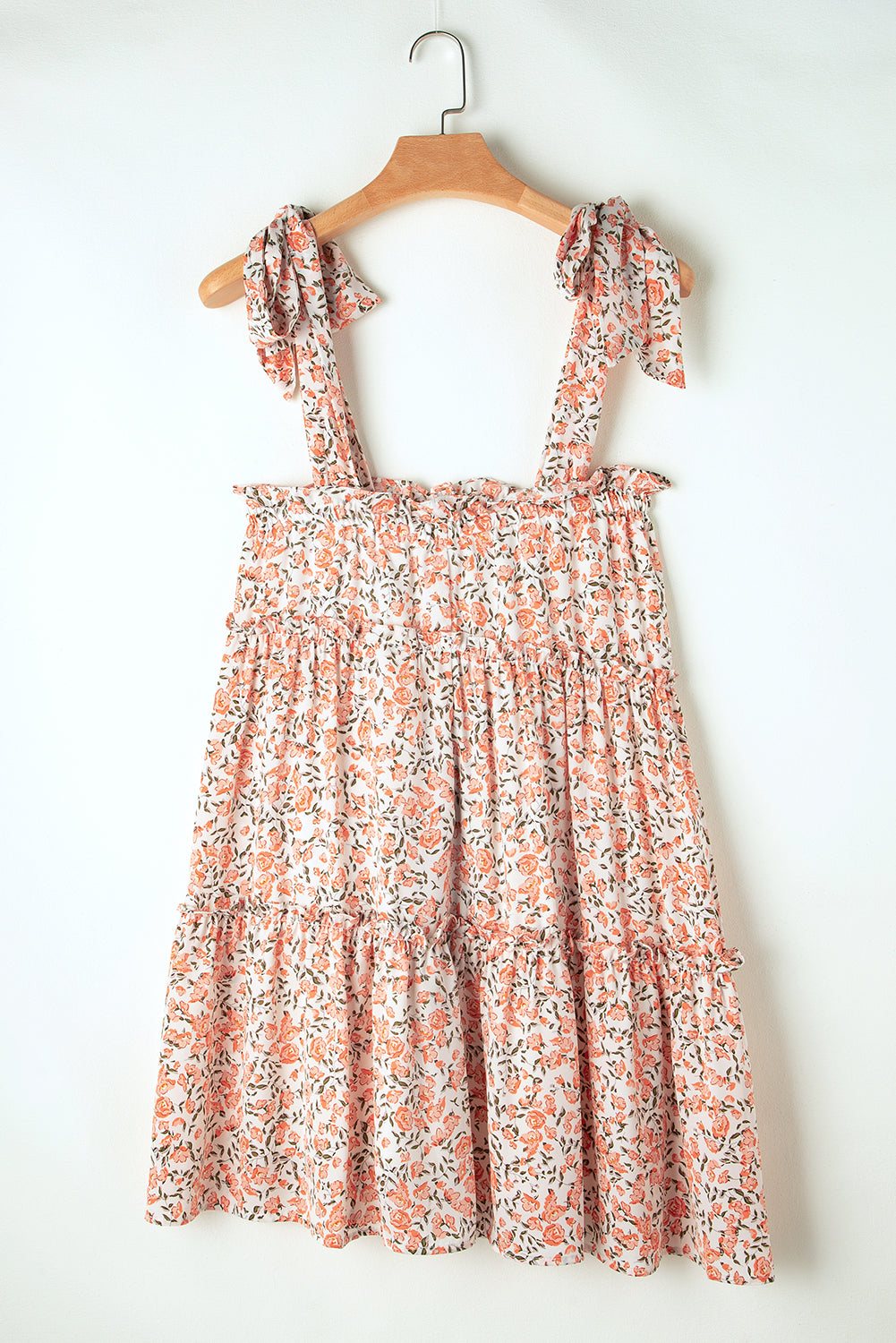 Oranje roze bloemen geknoopte riemen gelaagde babydoll -jurk