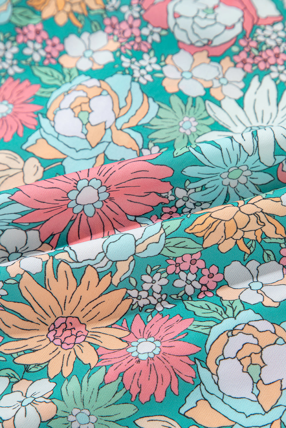 Veelkleurige bloemenblouse met ingekeepte hals en korte mouwen