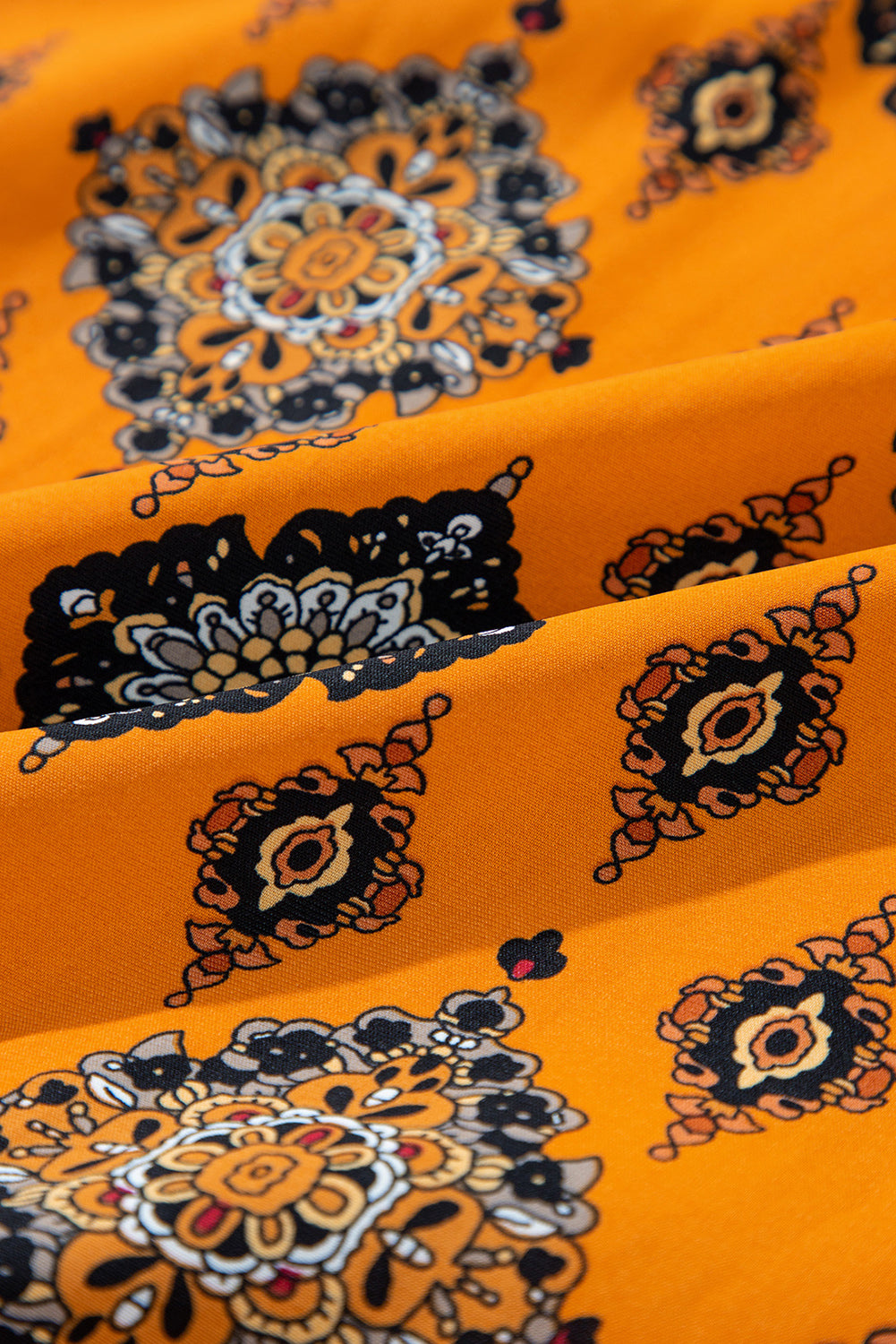 Oranje westerse geometrische print gelaagde frisdress los fit midi -jurk