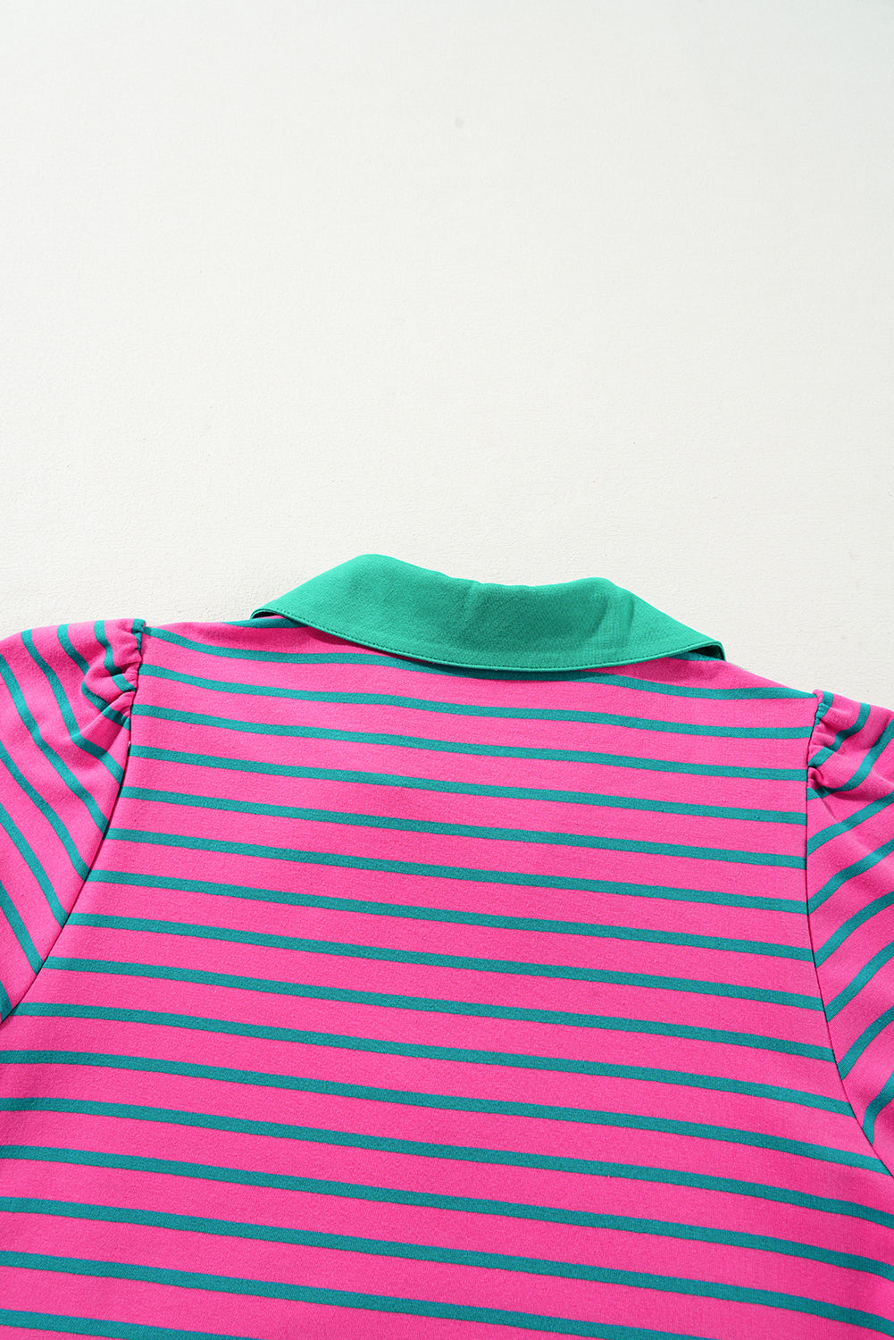 Roze streep collared v necy puff puff mouw t shirt jurk