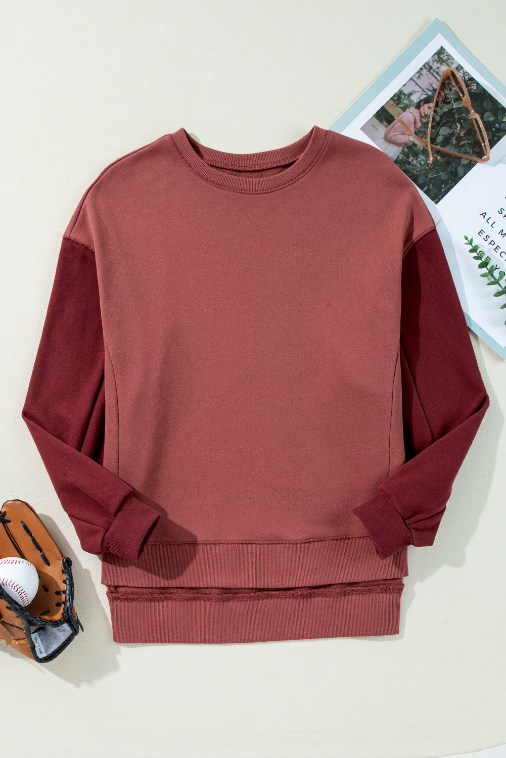 Gold Flame Two Tone Patchwork Drop Shoulder Pullover Sweatshirt