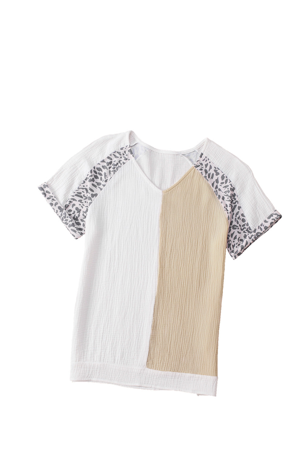Witte, noodlijdende kleur patchwork blouse met luipaardversiering