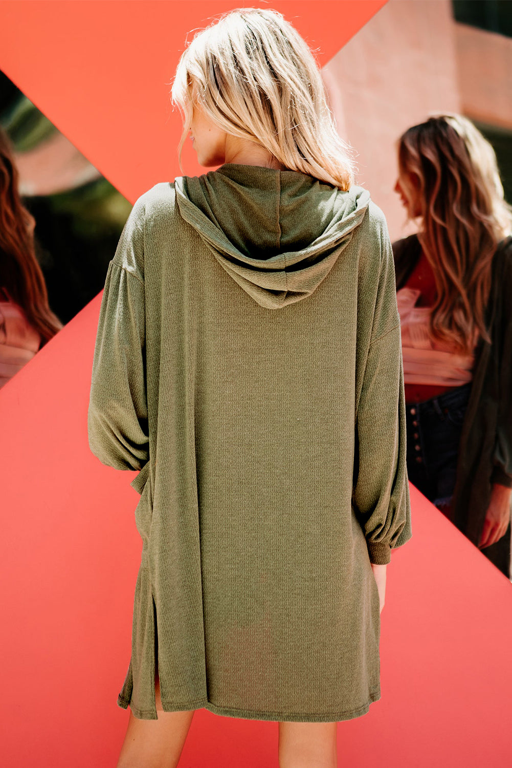 Guacamole Groene Capuchon Zijsplit Open Cardigan met Zak