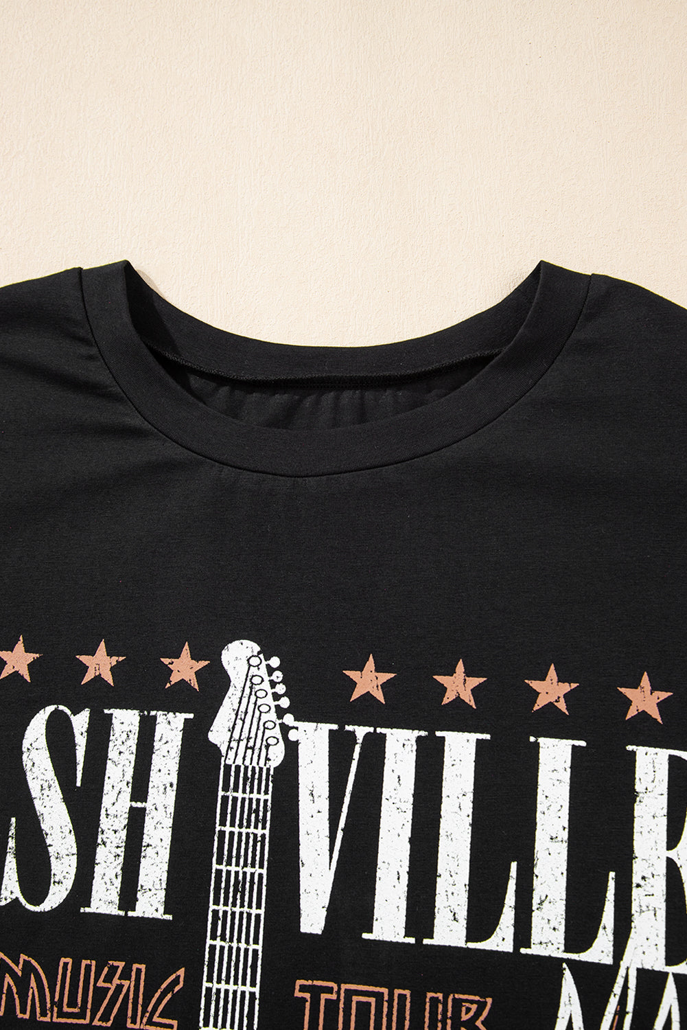 Black Nashville Guitar Print Crew Neck T -shirt mini -jurk