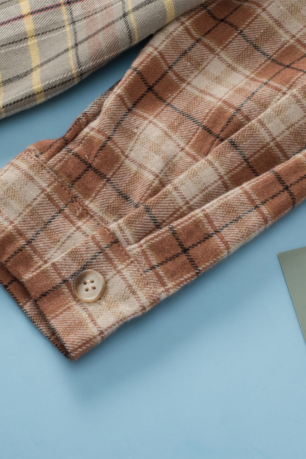 Bruin multi-geruit casual overhemd met ruwe rand en patchwork